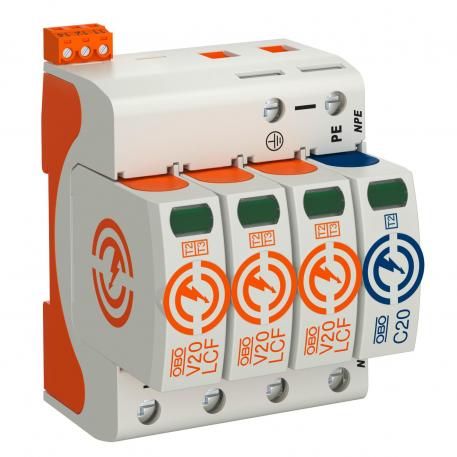 V20 surge arrester, leakage current-free, 1-pole + NPE + FS