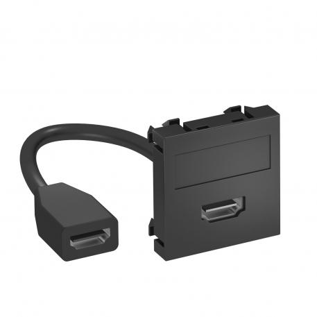 HDMI connection, 1 module, straight outlet, with connection cable HDMI | črno-siva; RAL 7021